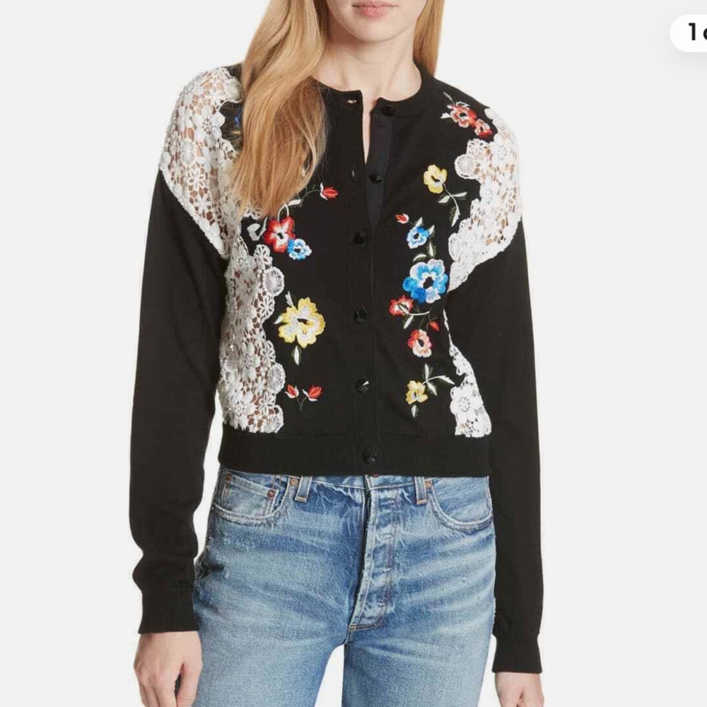 NWT Alice & Olivia Lenna Lace Sweater